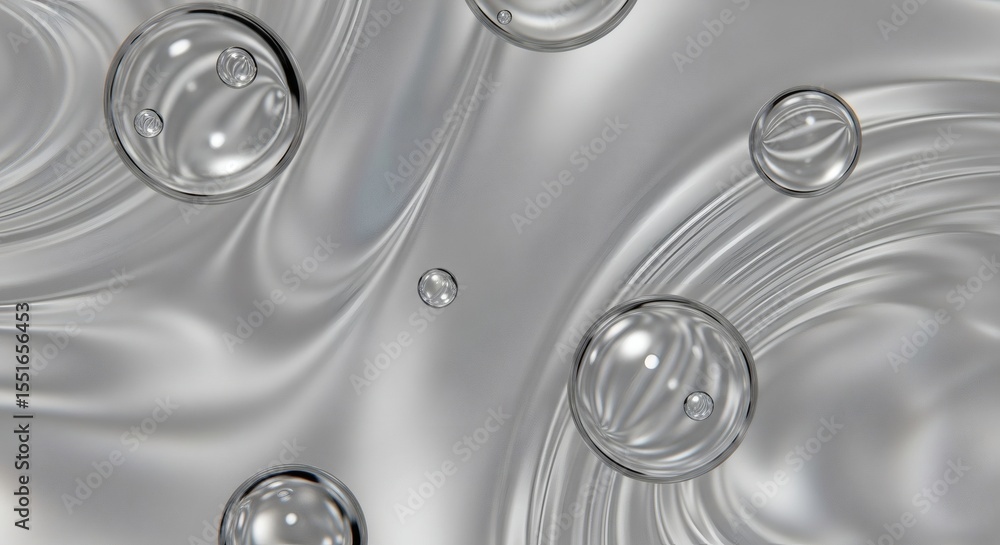 Poster abstract silver swirls with floating bubbles - elegant background texture