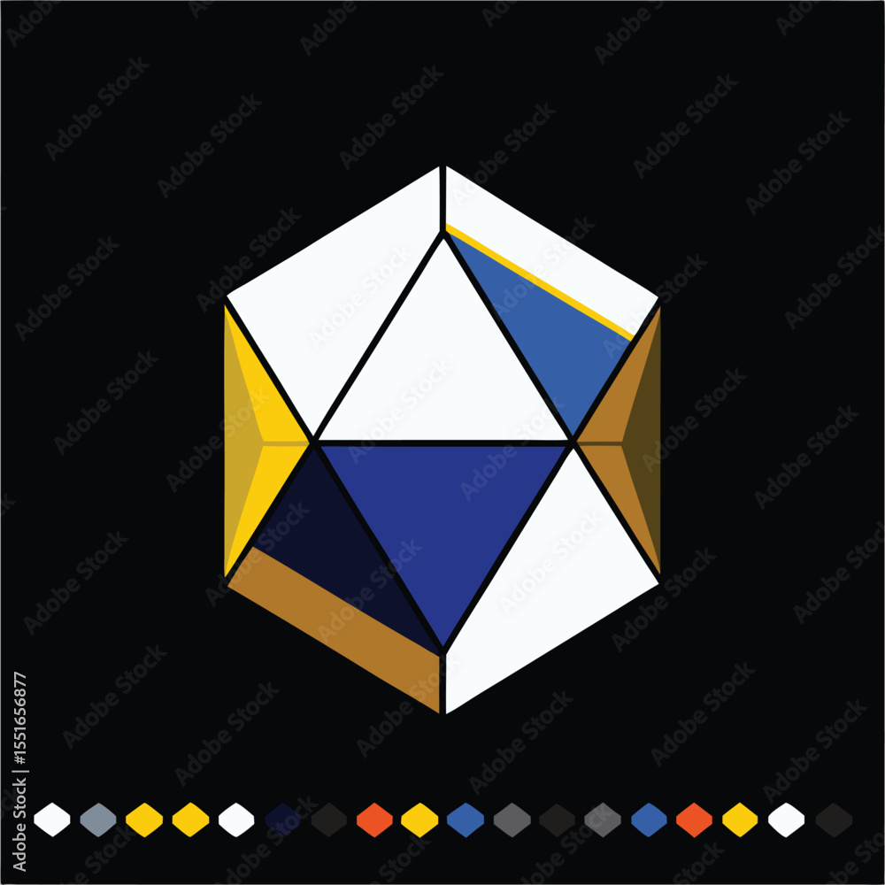 Poster abstract geometric shape with complementary colors on a deep black background