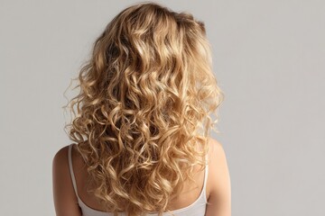 Fototapeta premium A beautiful backside shot with voluminous blonde curls. Generative AI 