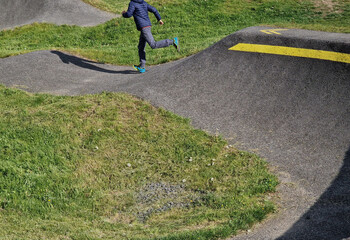 bike path in the car park Pumping (moving up and down) is used instead of pedaling and bouncing to...