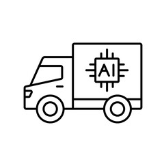 A vector icon of a delivery truck with an AI chip, representing smart transportation powered by artificial intelligence, created in line style with editable stroke.
