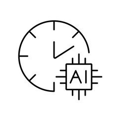 A vector icon of a clock with an AI chip, representing estimated dispatch time using artificial intelligence, created in line style with editable stroke