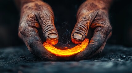 Artisan hands carefully hold glowing molten metal, illustrating the intense craftsmanship and artistry involved in metalworking and the transformative power of heat.