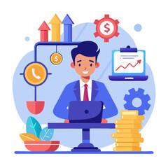 Cost optimization concept Cost and income balance Spending and cost reduction while maximizing business value Businessman working with cost reduction management system on computer laptop modern flat
