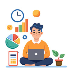 Accounting concept Financial statement financial audit invoice tax calculator business firm business financing and banking Accountant using laptop with accounting icons on virtual screen modern flat