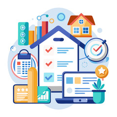 Real estate business management concept Property analysis and checklist Buy and sell houses and real estate online Mortgage loan home and insurance real property mortgage Business real estate modern