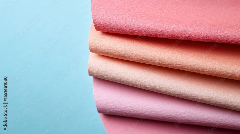 Poster an aesthetic display of rolled paper in various shades, showcasing soft textures and color contrasts
