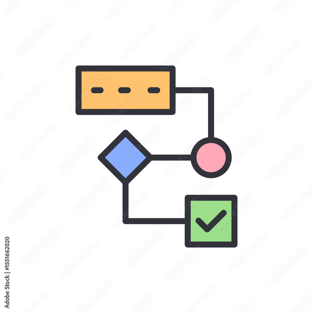 Poster simple representation of a workflow diagram with colorful shape nodes