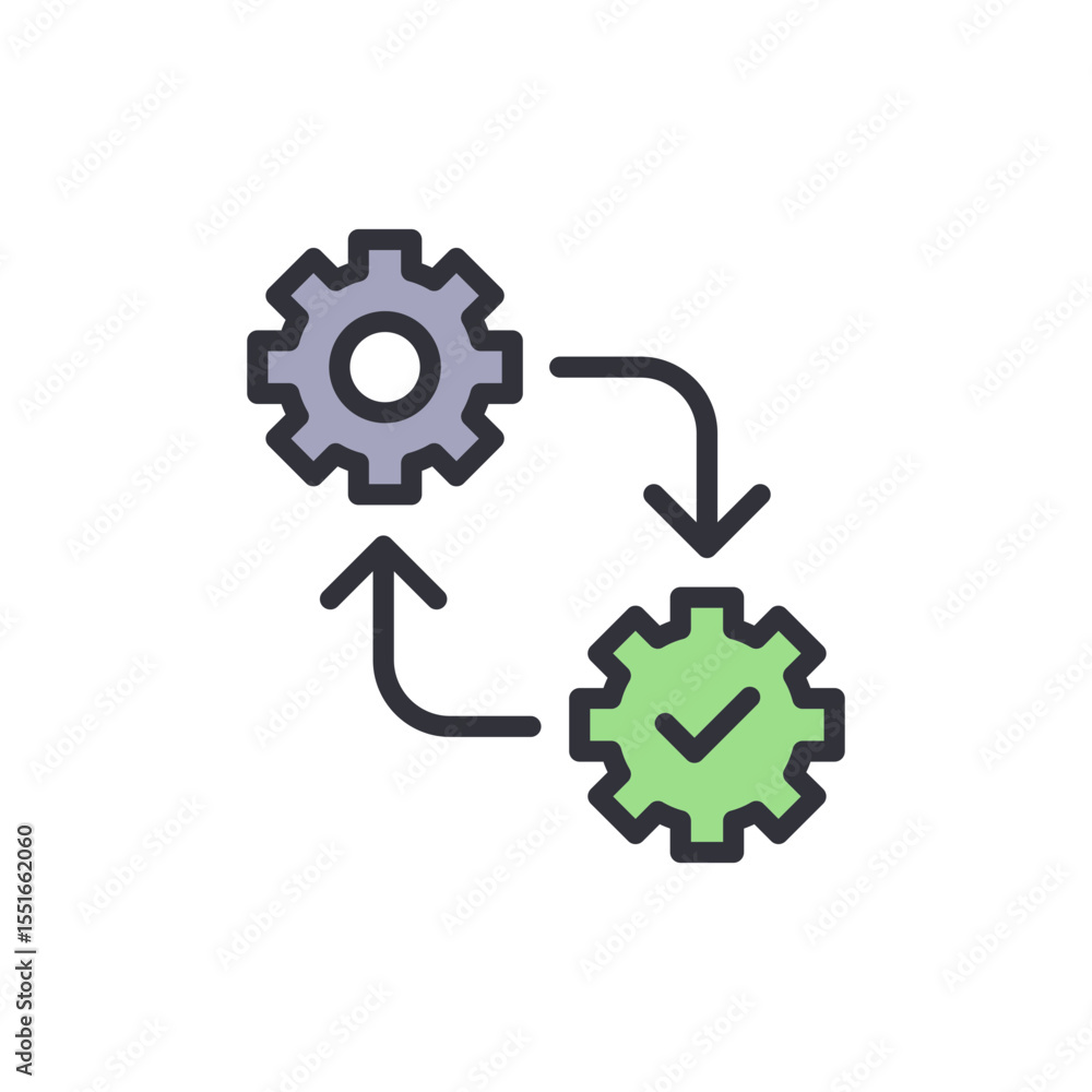 Poster automated system with gears and check mark symbol on transparent