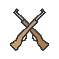 Vector illustration of a Gun in solid line style isolated in white background