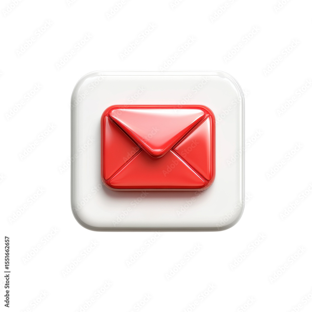Aufkleber 3d icon of new email message red mail envelope symbol on white square for on transparent background