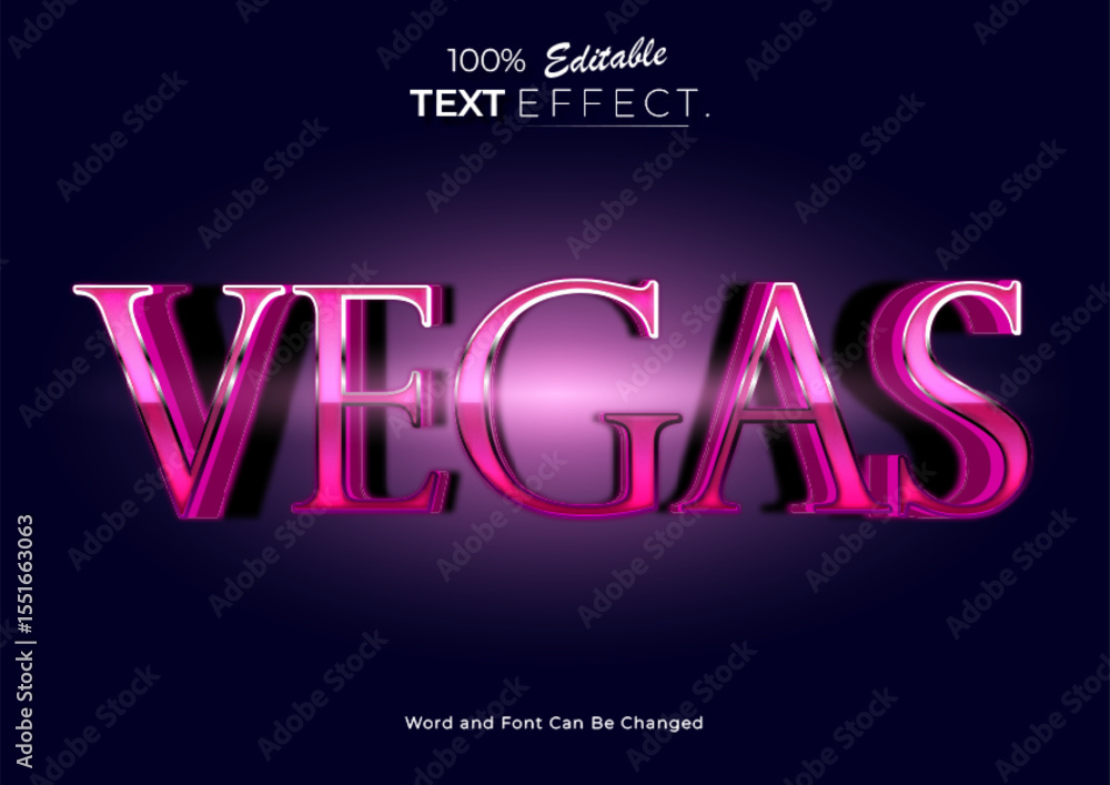 Poster 3d pink neon las vegas text effect. neon font style effect. editable text effect.