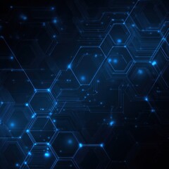 Fototapeta premium Blue illuminated hexagons interconnected with lines on a dark textured backdrop