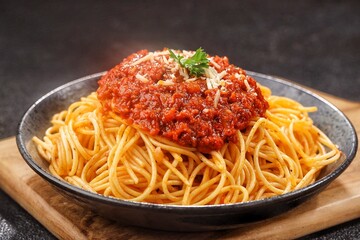 Spaghetti bolognese is a popular classic pasta dish. Using minced meat sauce with a mixture of sauce and fresh sour tomato paste