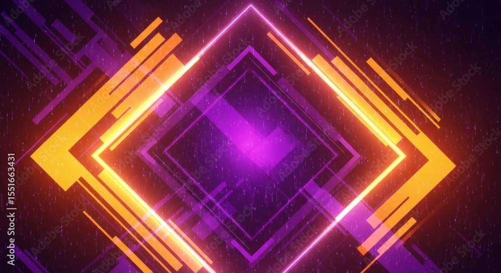 Poster abstract neon glowing frame with dynamic lines and purple center