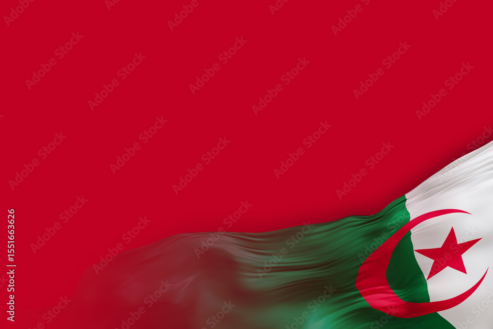 Fototapete the national flag of algeria waves gracefully against a deep red background, providing ample space f