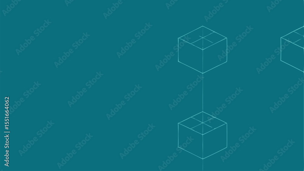 Poster abstract isometric illustration of boxes connected with lines on a teal background