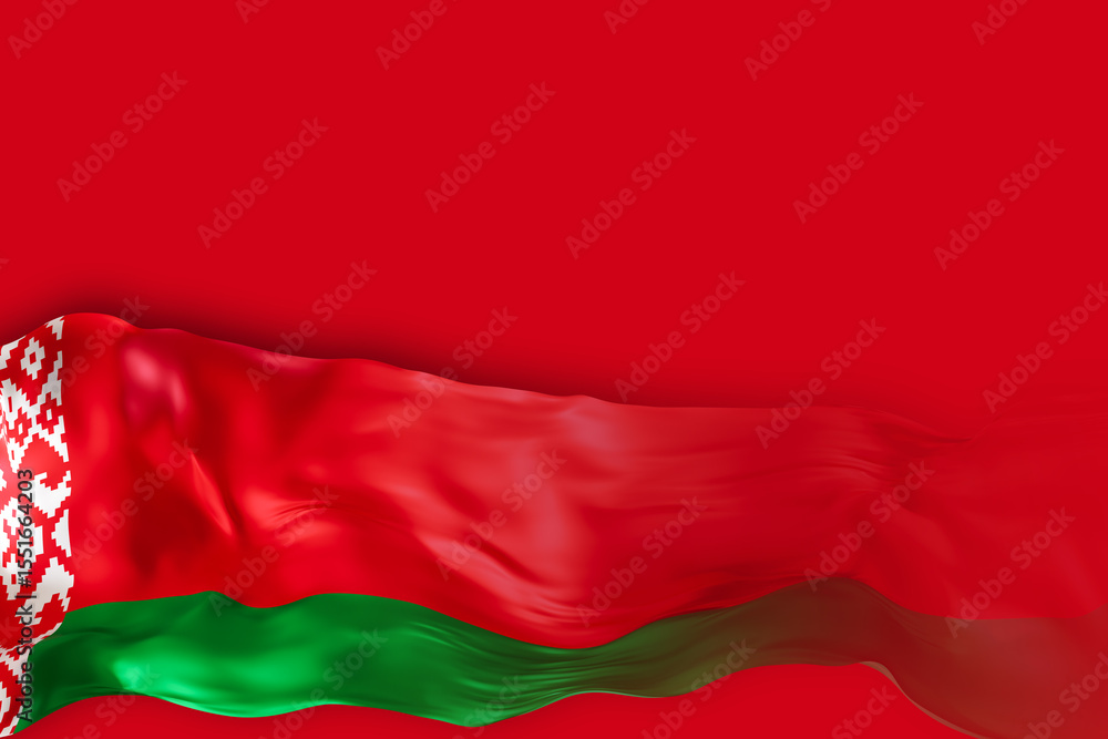 Poster the belarus national flag exhibits vibrant colors of red and green, gracefully flowing against a sol