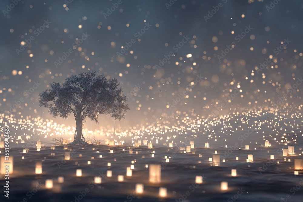 Poster the background is filled with white, glowing lights that create an ethereal atmosphere. in front of 