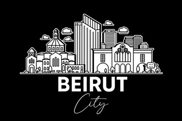Naklejka premium Beirut, Lebanon architecture line skyline illustration with shadows. Linear vector cityscape with famous landmarks, city sights, design icons.