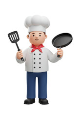 3D Cartoon Chef Cooking with Utensils and Hat in Kitchen Illustration