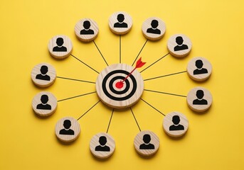 Targeting team members connection on white background
