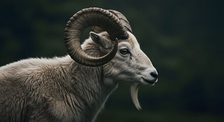 Bighorn Sheep with Curved Horns in Majestic Close-Up in Nature