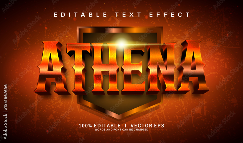 Poster athena 3d vector text effect with modern style design