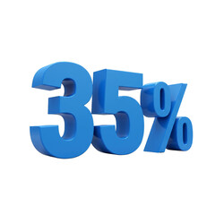 3D Illustration of Blue Thirty-Five Percent Number on Transparent Background