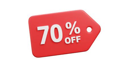 3D Illustration Seventy Percent Off Red Tag Isolated Background