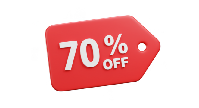 3D Illustration Seventy Percent Off Red Tag Isolated Background