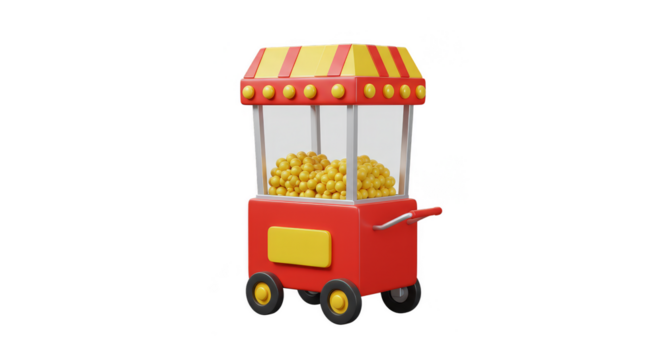 3D Illustration of Popcorn Cart Vendor Snack Machine on Transparent Background