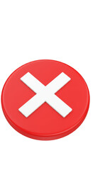 Obraz premium 3D Red Cross Icon Cancel Button Sign Isolated Transparent Background