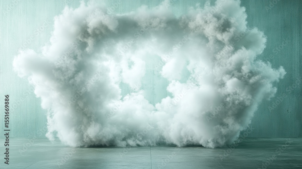 Poster an artistic representation of a cloud burst emerging from a soft background, creating an atmospheric
