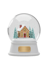 3d Render of House inside Snow Globe with Transparent Background
