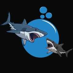 Cartoon Sharks Underwater with Bubble Background