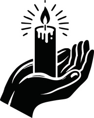 Silhouette of hand hold candle light vector style on white background