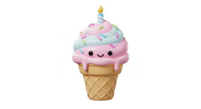 3D Render of Pink and Blue Cupcake Cone Dessert Sweet Isolated