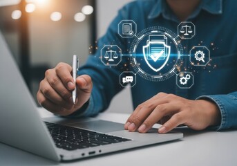 Cybersecurity and data protection on white background