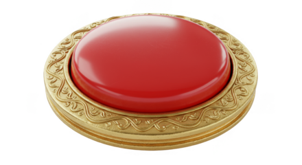 3d Render Red Gold Button Ornate Isolated Press Shiny Round