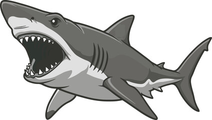 Attack Pose Grey Shark Illustration in Cartoon Style