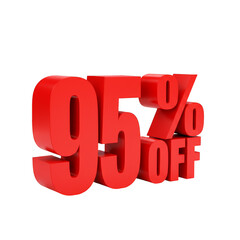 3D Render Red Ninety Five Percent Off Promotion with Transparent Background