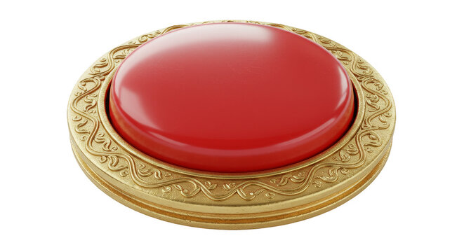 3d Render Red Gold Button Ornate Isolated Press Shiny Round