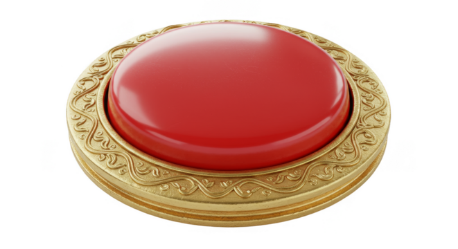 3d Render Red Gold Button Ornate Isolated Press Shiny Round