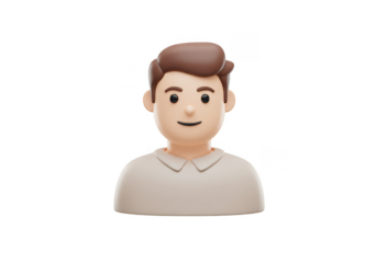 3D Render of Smiling Young Man Cartoon Avatar Character on Transparent