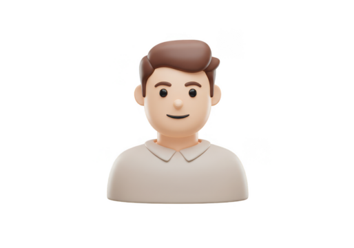 3D Render of Smiling Young Man Cartoon Avatar Character on Transparent