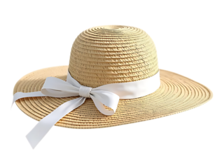 Straw beach hat with white ribbon isolated on transparent background