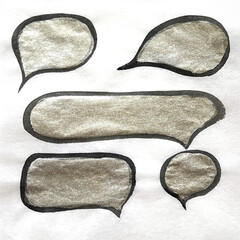 speech bubble set, ink frame speech bubble set, hand-drawn speech bubble set, ink painting brushstroke drawing, washi paper texture background material, brush art drawing, washi paper material banner