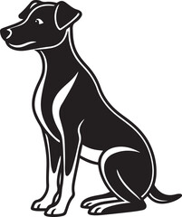 A striking black and white vector illustration of a cute isolated dog silhouette