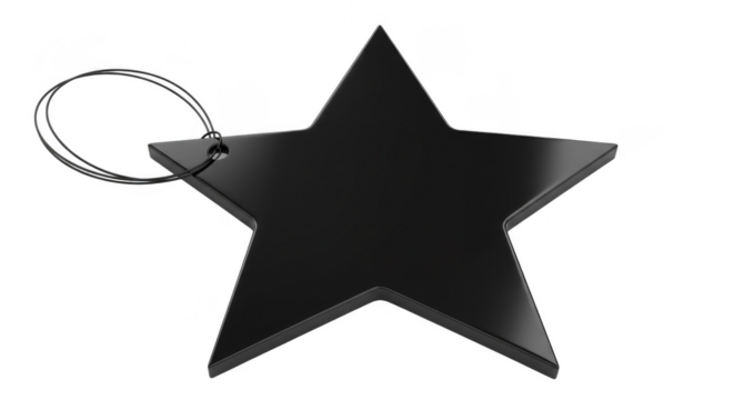3d Rendering Black Star Shape Isolated on Transparent Background